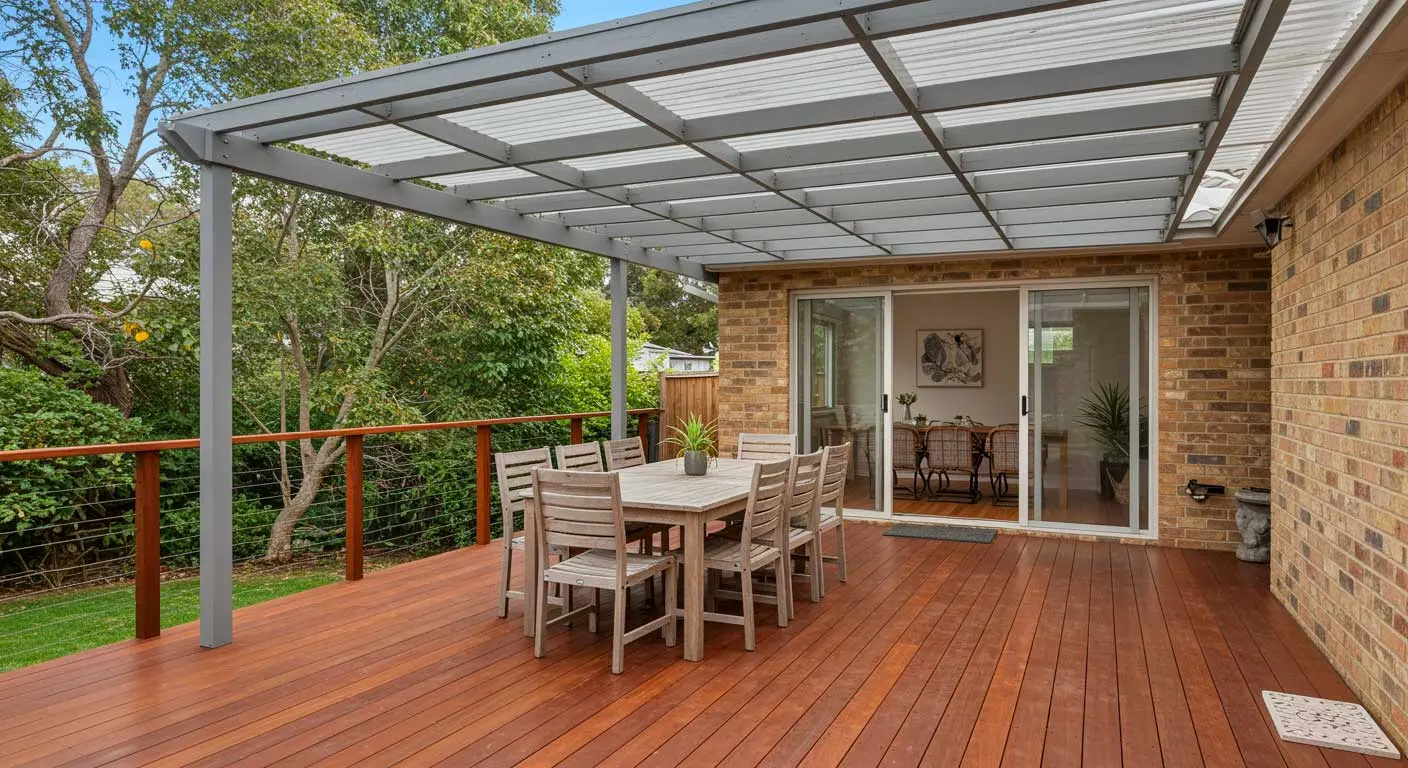 Timber pergola over an outdoor living area