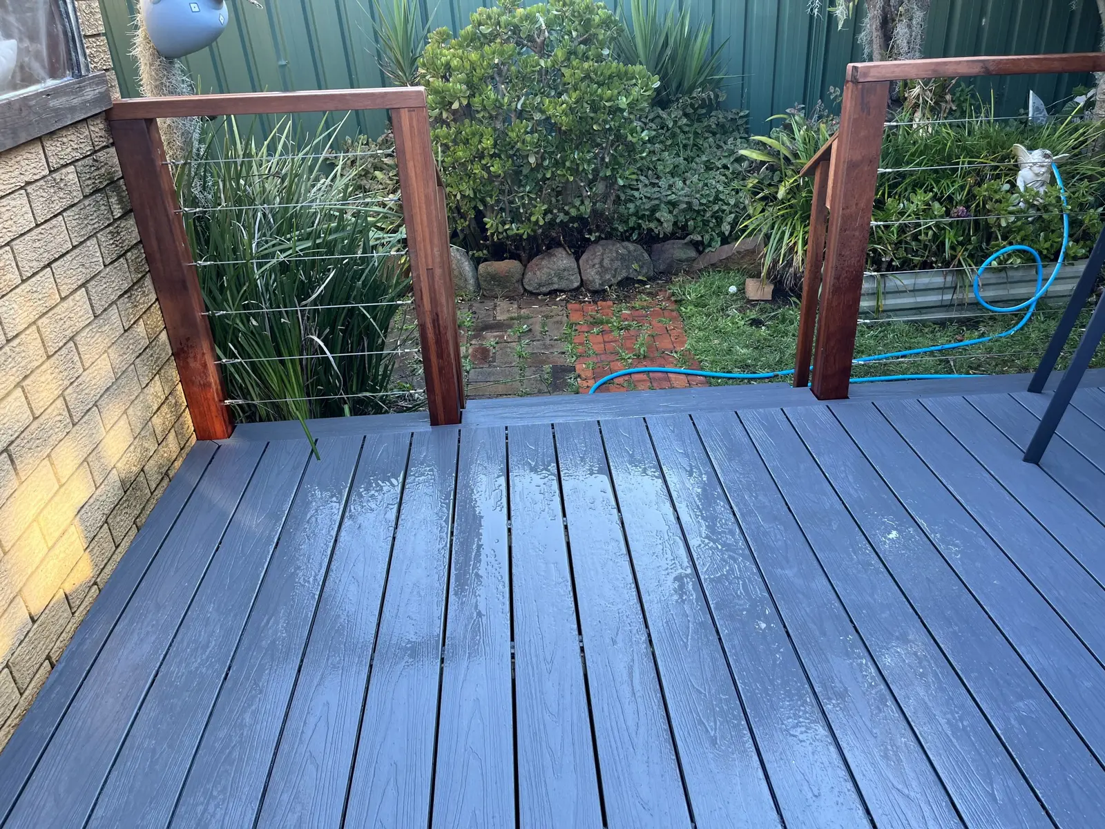 Composite deck in charcoal with timber balustrade