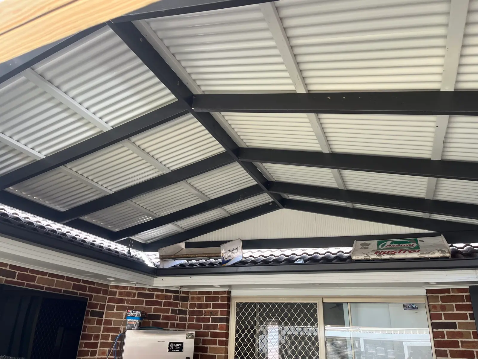 Pergola roof framing from below